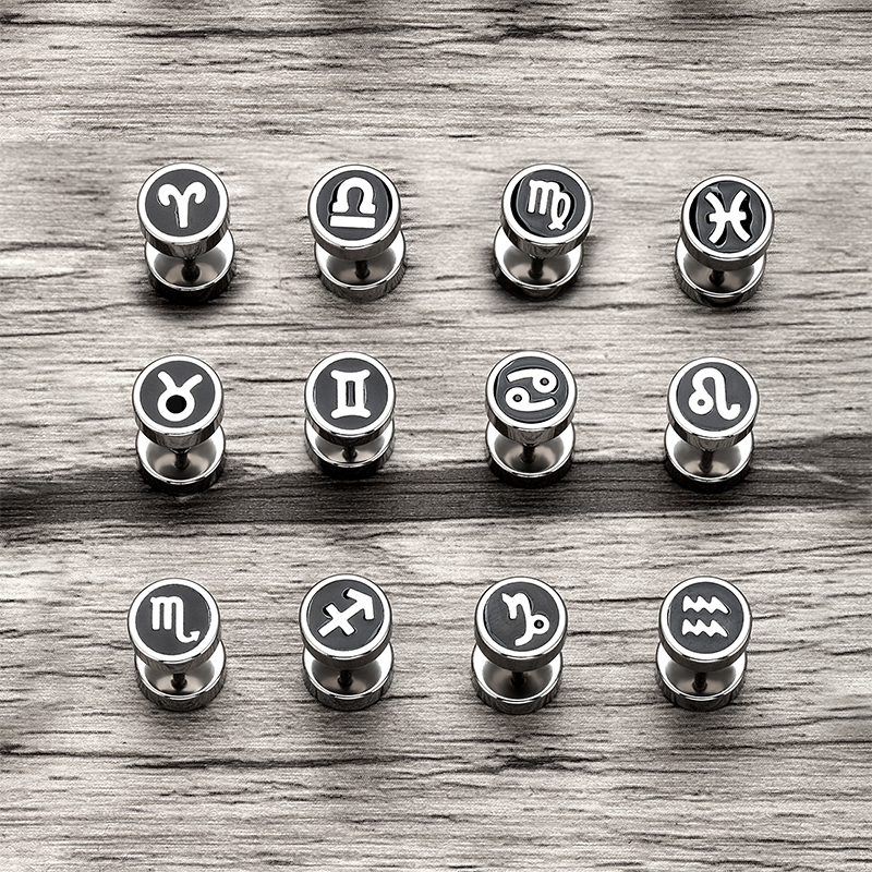 Pendientes de tuerca con mancuernas para hombre y mujer, aretes con constelaciones, edición coreana, de joyería para la oreja, urbana, 12