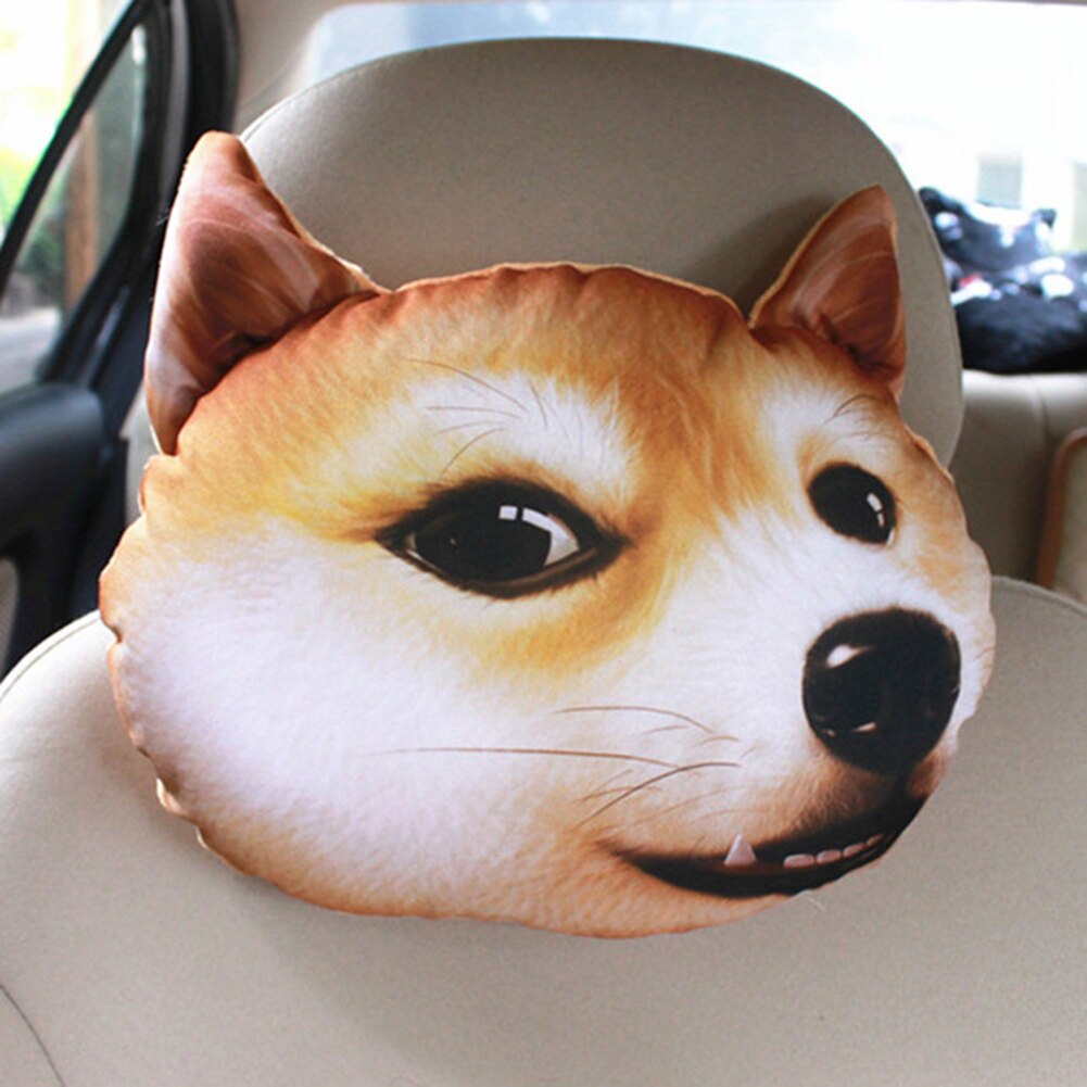 Appui-tête en forme d&#39;animal mignon pour voiture, coussin de cou et de tête de chien Cool, oreiller de taille avec noyau + coussins en charbon actif