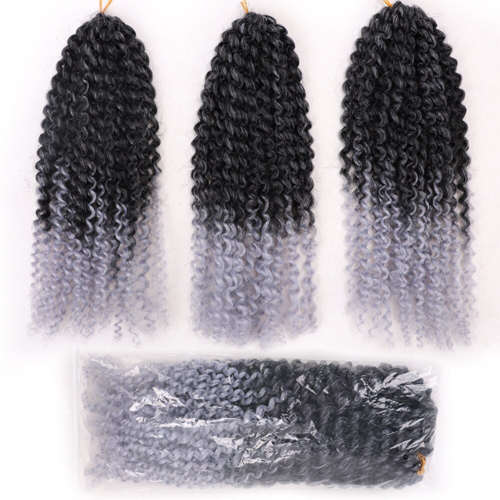 12 Inch Marley Crochet Braids 3PCS/Pack Synthetic Afro Kinky MarlyBob Braids Hair 24 Roots/Pack Ombre Colors Hair Extensions: T1B-gray