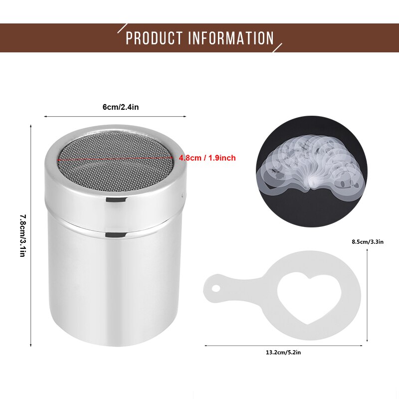 Stainless Steel Chocolate Shaker Cocoa Flour Coffee Sifter Art Stencil Molds Chocolate​ Cocoa Coffee Printing Assembly Sieve