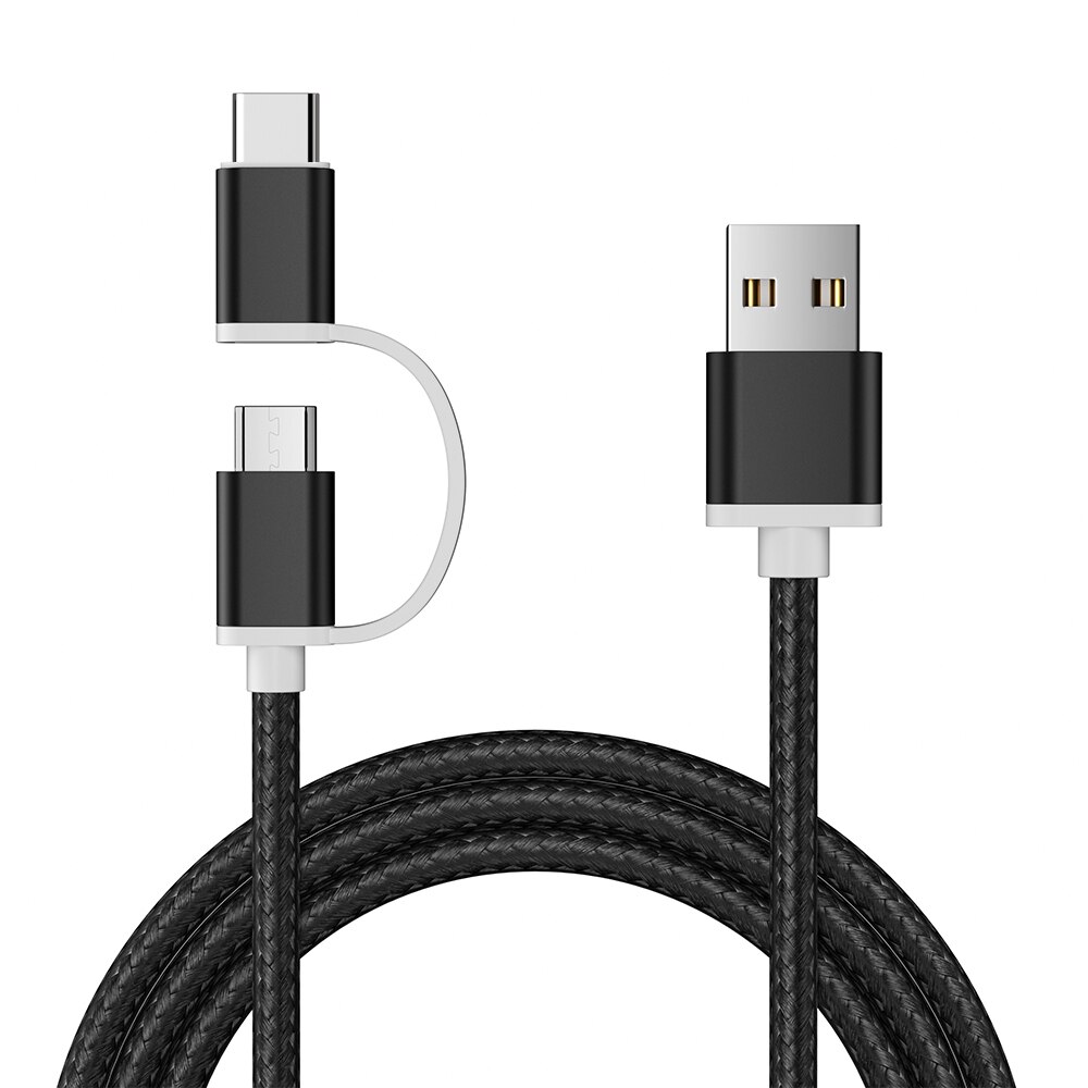 Swalle Mobile Phone cable fast Charging micro usb Cable for Samsung S10 Plus Type c Micro USB 2 in 1 quick charge date cable: Black