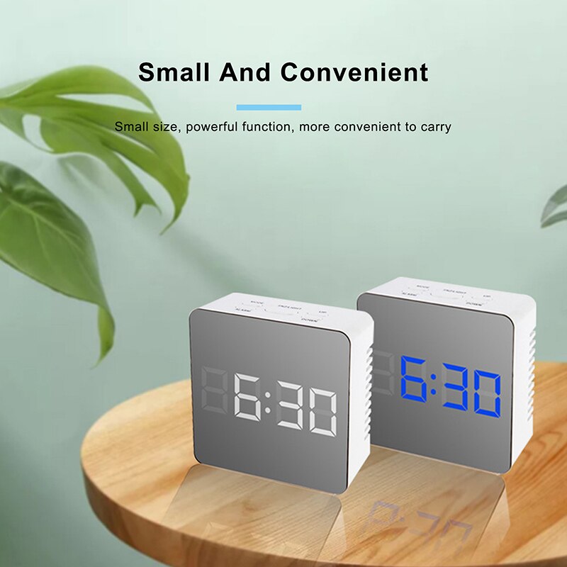 Table Clock Alarm Clock Snooze LED Digital Mirror Clock Time Temperature Large Electronic Display Rectangle Digital Desk Clock