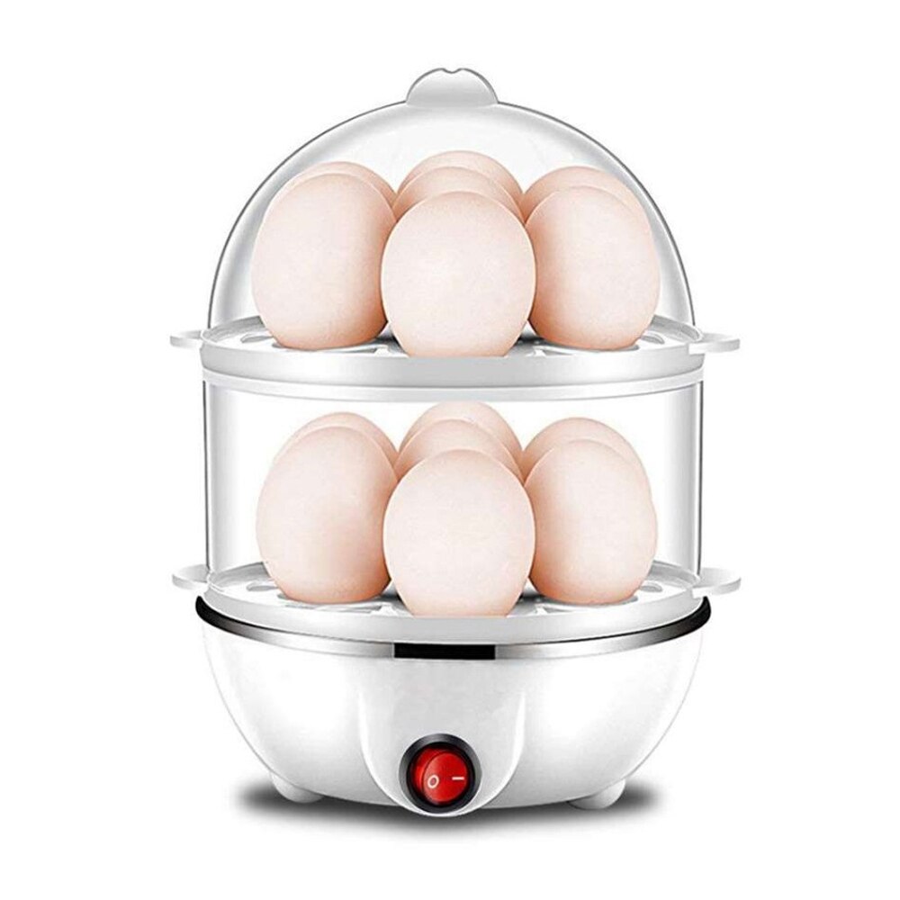 Hervidor eléctrico rápido de huevos, vaporizador automático de doble capa para hervir huevos al vapor, con protección contra sobrecalentamiento: white