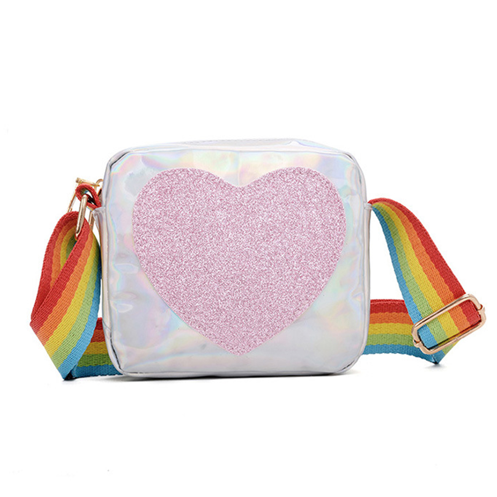 Cute Sequins Loving Heart Kids Shoulder Bags Messenger Shoulder Bag Rainbow Shoulder Strap Crossbody Bag Lovely Wallet for Girls: 02