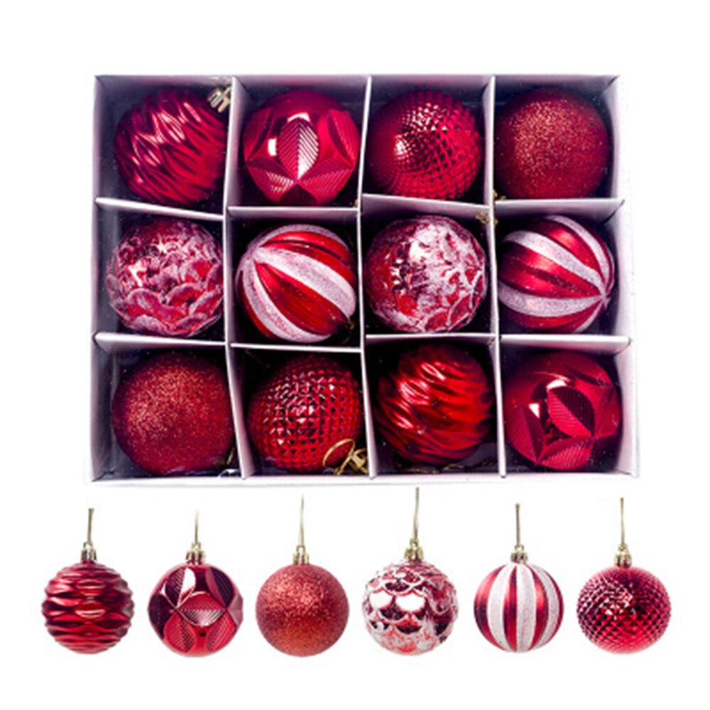 2.36 '' julekugler ornamenter 12 stk juletræsdekoration hængende kugler juletræsdekorationer bule lyserød grøn rød: Rød