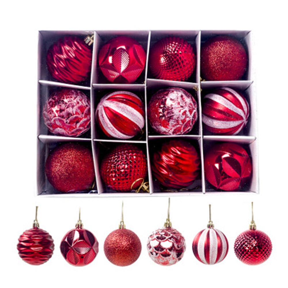 2.36 '' julgranskulor ornament 12 st julgran dekoration hängande kulor julgran dekorationer bule rosa grön röd: Röd