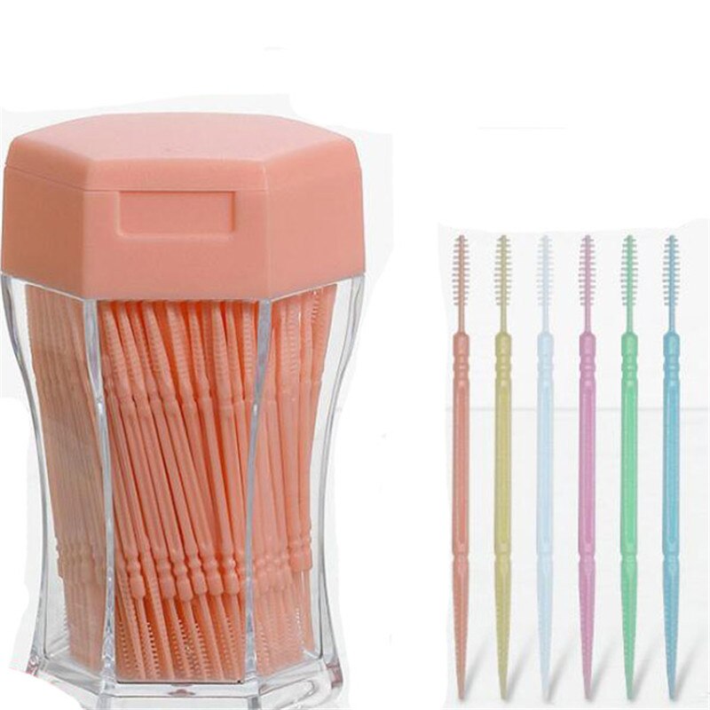 200 Stks/set Zacht Plastic Dubbele Kop Geborsteld Tandenstoker Oral Care 6.2 Cm Meerdere Kleur Vonvenient tandenstoker