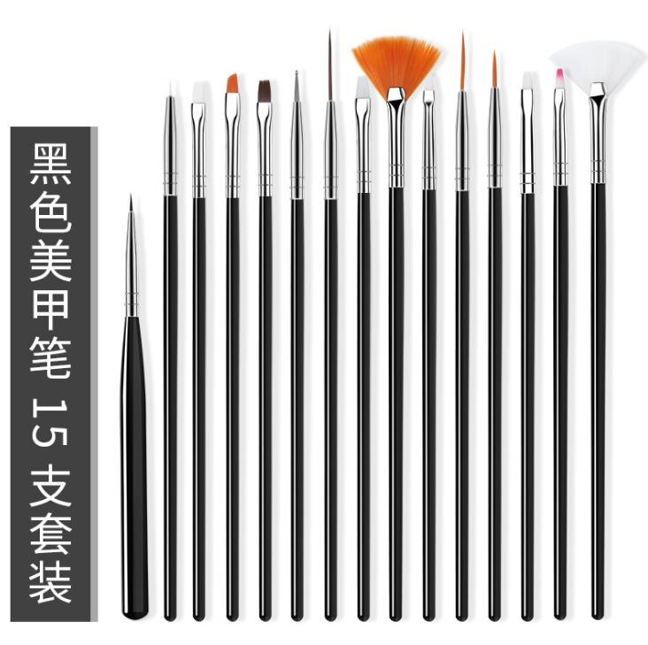 NAIL ART & BRUSHES 15 pcs Nail Art Brushes Set Liner Striping Brush for Strokes, Details Painting, Elongated Lines Pen: black