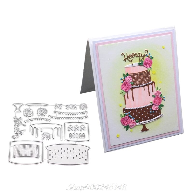 Bolo de aniversário corte de metal morre estêncil diy scrapbooking álbum carimbo de papel cartão de gravação artesanato decoração