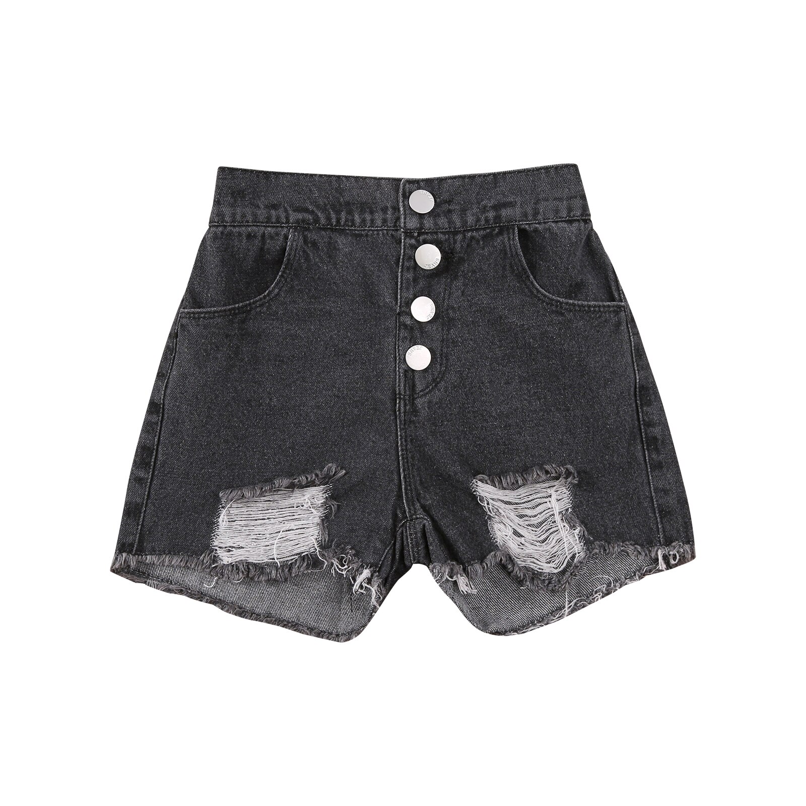 Jeans Casual per ragazze più recenti di arrivo con fori rotti pantaloncini di stoffa di Jeans tinta unita per bambini blu scuro/nero: Black / 15
