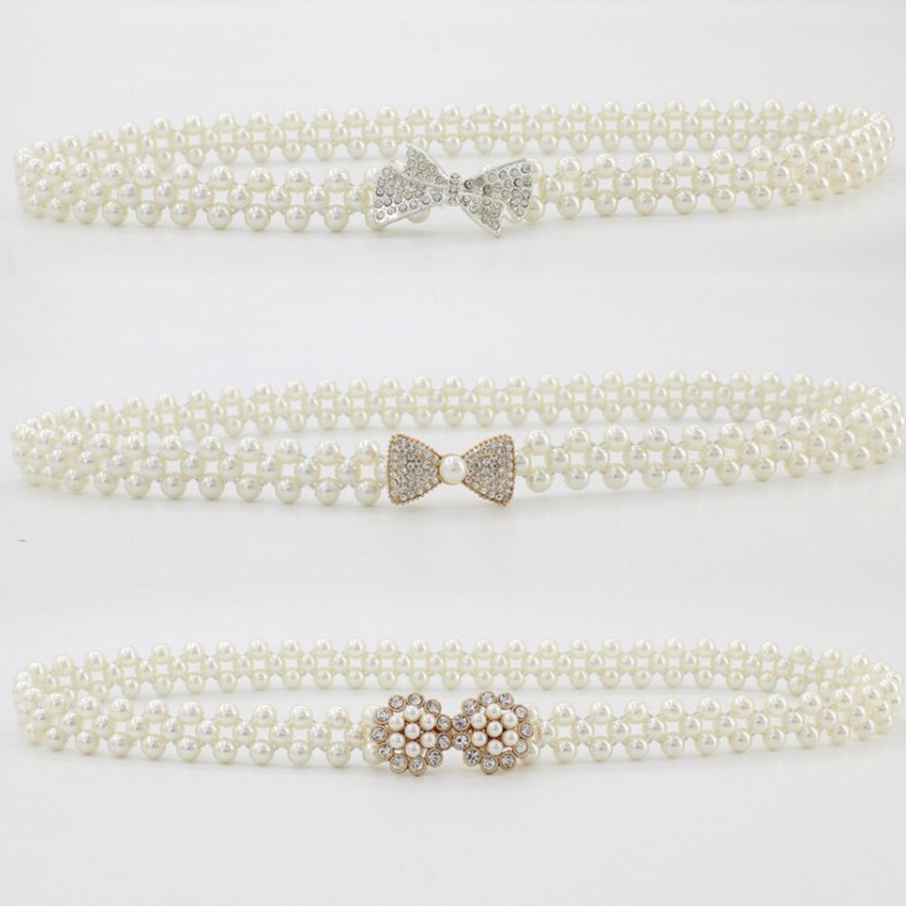 1PC Women Pearl Waist Belt Chain Rhinestone Elastic Pearl Dress Chain Belt Dress Decorative Belt Female Chain