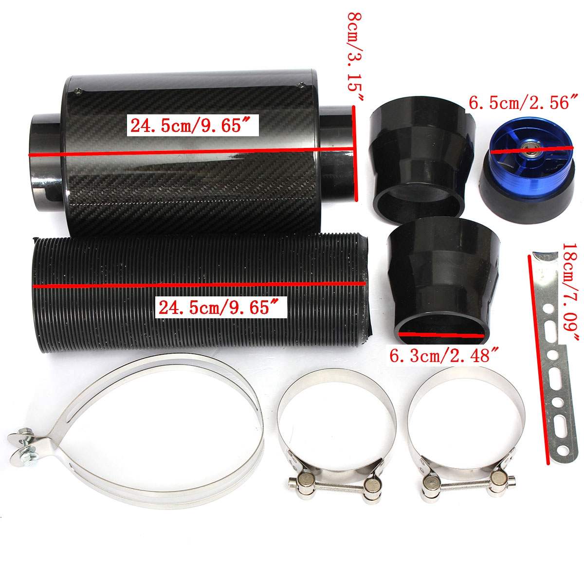 3 "Universal Cold Air Intake System Met Fan Racing Carbon Fiber Koude Feed Inductie Kit Air Intake Kit