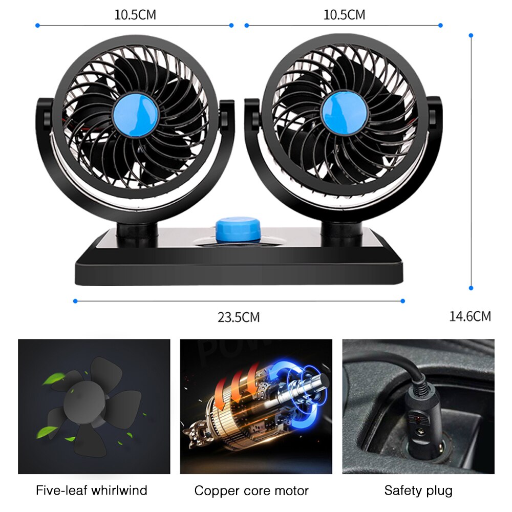 Ventilador individual/Dual para coche, accesorios de refrigeración para Interior de coche, puede girar 360 grados en todas las direcciones, 12V/24V, Verano