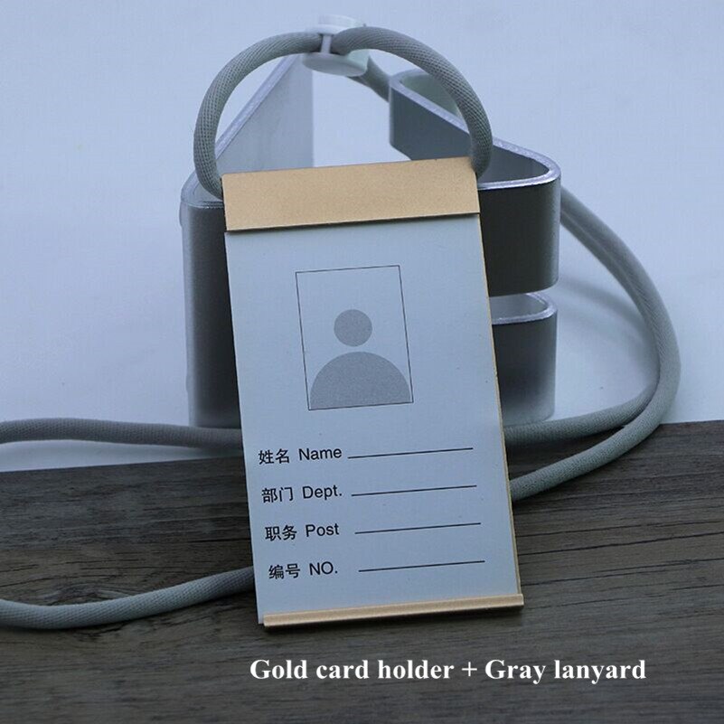 Funda de aluminio para tarjeta de identificación y nombre de empleado, insignia de identificación con cordón para collar, suministros de oficina y escuela, certificado de trabajo de Metal: Gold Gray