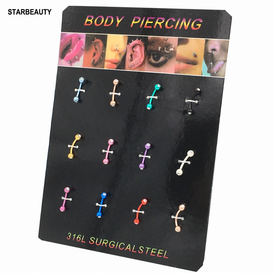 12 stks/set Chirurgisch Staal Wenkbrauw Piercing langue Crystal Neus Lip Ring Tong Piercing Tragus Kraakbeen Earring Body Jewelry16G