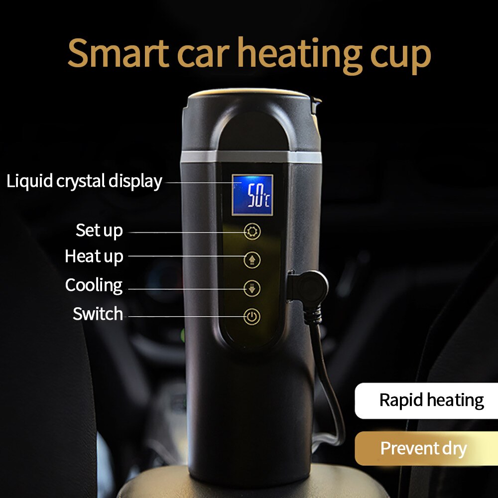 Enver 12v 420ml bil elektrisk varmekop opvarmning vandkedel intelligent temperaturkontrol lcd display temperaturkedel