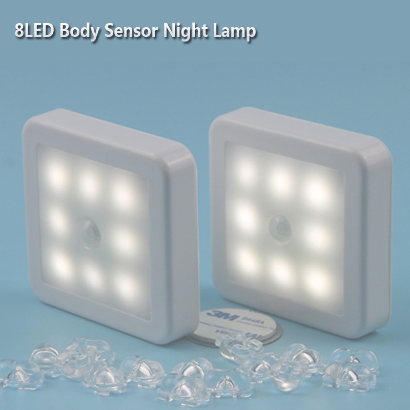 Lámpara LED de infrarrojos con Sensor de movimiento PIR, 6 luces Led de pared inalámbricas para el cuerpo, luz blanca cálida para el armario, alimentación de batería