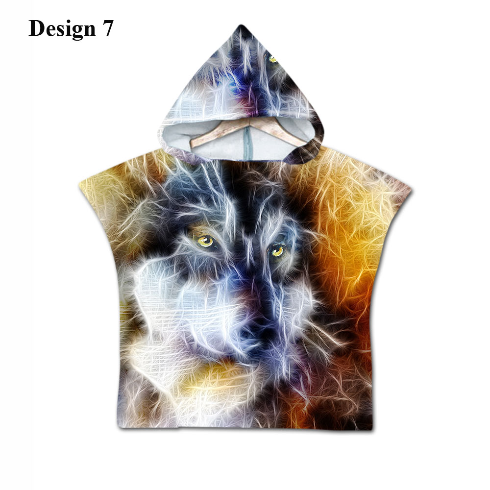 Nyhet cool varg måne enhörning baby barn barn huva handduk pool bad strand poncho handduk cape: Design 7