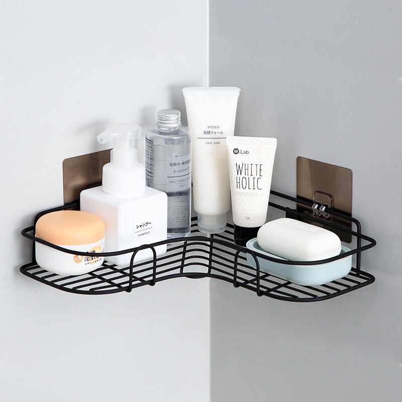 Etagère ventouse pour salle de bain ou cuisine, poinçon, cadre d'angle, fer forgé, rangement de shampoing et accessoires