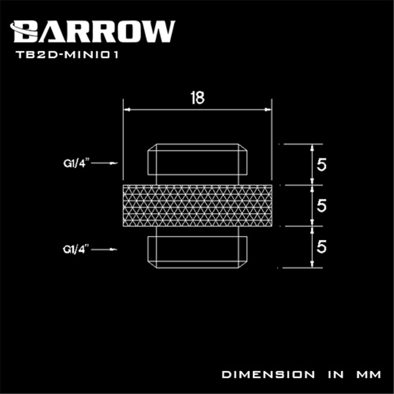 Barrow G1 / 4 ''Mini Dual Buitendraad Aansluiting Dubbele Male Adapter Draad Aansluiting Voor Water Koelsysteem TB2D-MINI01