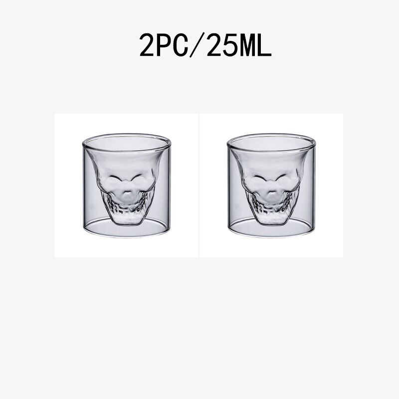 Transparante Schedel Cup 25Ml Dubbel Transparant Glas Bier Whiskey Vodka Wijn Water Champagne Cocktail Wijn Glas Koffie Melk Mok: 2PC skull cup 25ML