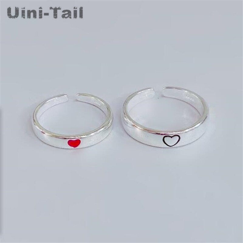Uini-tail 925 sterling zilveren rode hartvormige openingspaarring trend sieraden