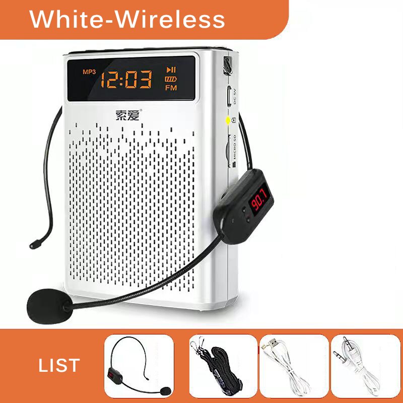 Amplificateur de voix Audio sans fil Portable, Microphone filaire, haut-parleur d&#39;enseignement Mobile, haut-parleur spécial pour Guide touristique: White-Wireless