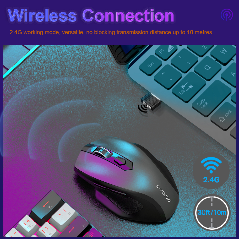 E-YOOSO E-1141 USB 2.4G bezprzewodowa mysz biurowa do gier 4000 DPI optyczne myszy do gier ergonomiczne do laptopa komputer stancjonarny