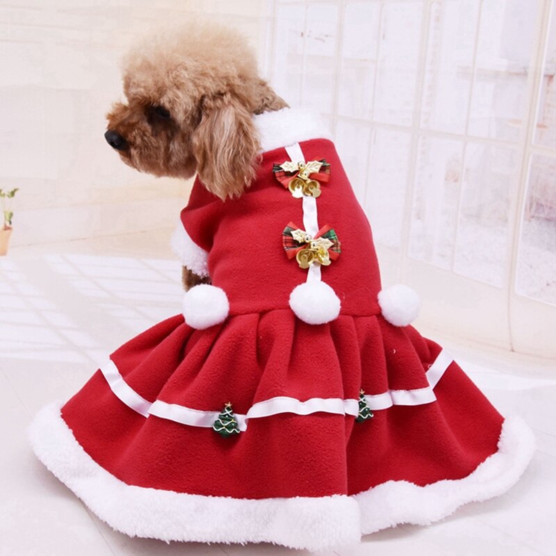 Animal de estimação outono inverno quente cachorro meninas traje filhote de cachorro quente velo vermelho vestido para o natal