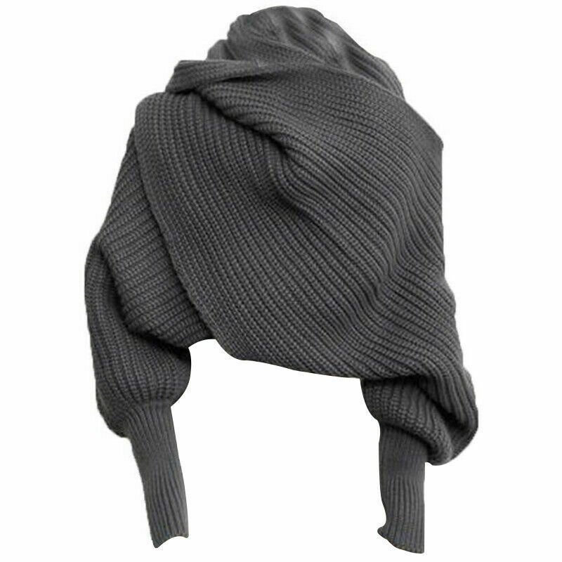 Écharpe Poncho pour femmes, écharpe châle en tricot, à manches longues, à la , hiver vêtement enveloppant à manches longues: Gris