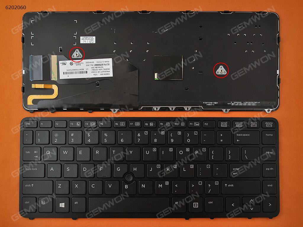 US Replacement Keyboard for HP EliteBook 840 G1 850 G1 840 G2 850 G2 Laptop Black Frame Black Key with Backlit &amp; Pointer