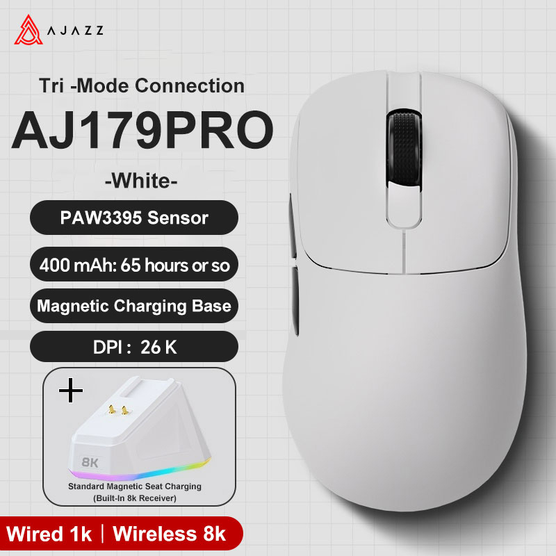 Ajazz AJ179 Apex PAW3950 Bezprzewodowa mysz do gier z stacją ładującą RGB, mysz komputerowa Macro Gamer, lekkie, ergonomiczne myszy komputerowe: Niebieski