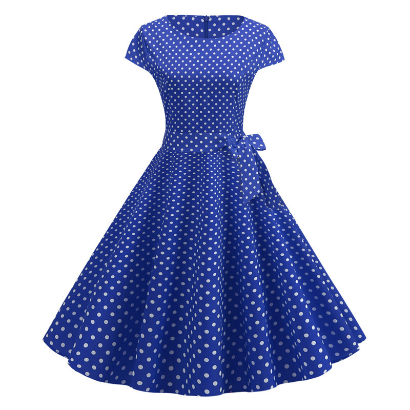 Vintage Kleid Damen Sommer Kurzarm Polka Dot Midi Casual Büro Partykleid 50er 60er Pin Up Rockabilly Kleider
