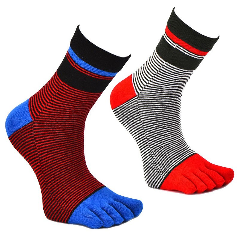 2 Pairs/Lot Stripes Cotton Men's Feet Toe Socks Boys Anti-friction Sports Breathable Five Toe Socks Anti-friction