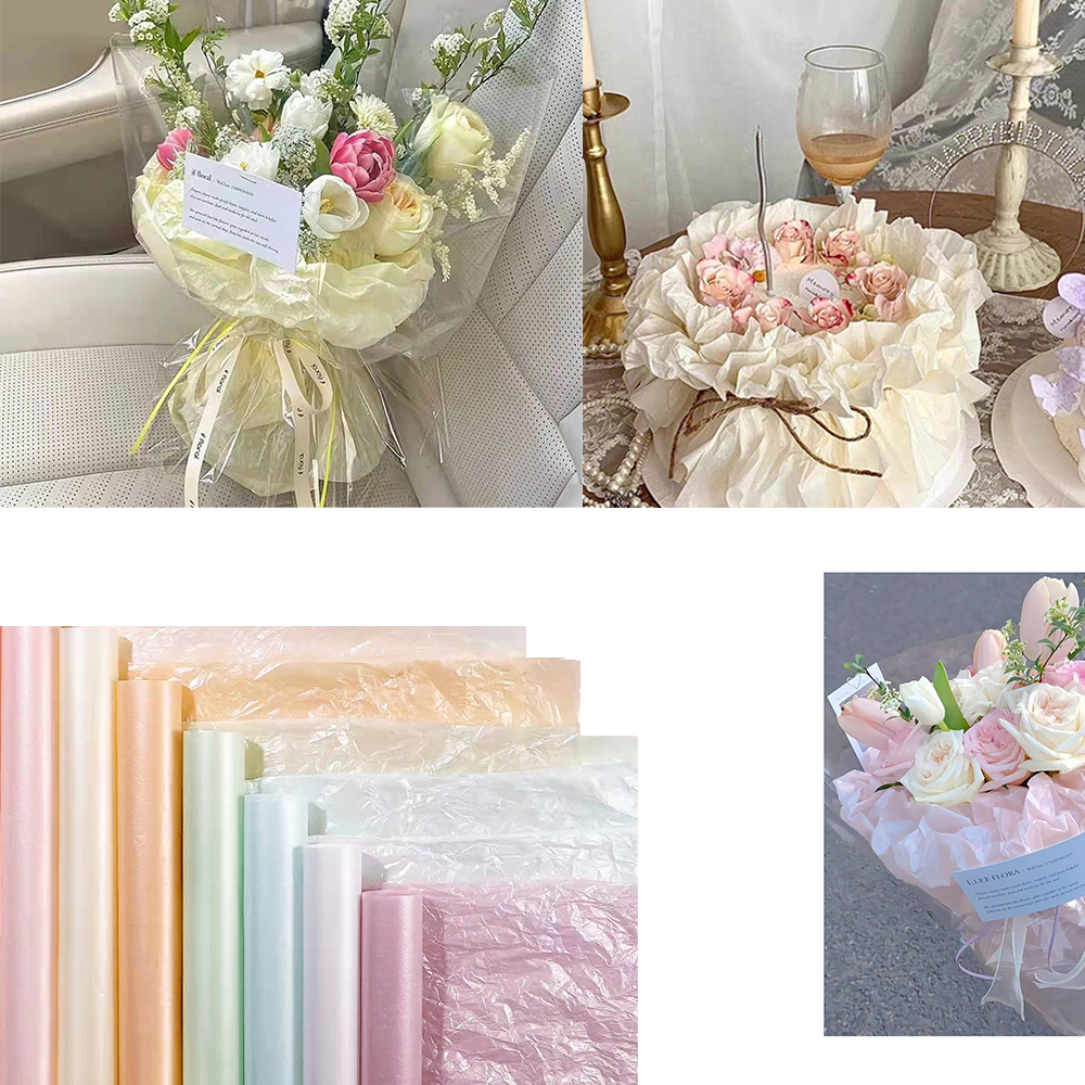 Kleuren Boeket Gouden Rand Dubbelzijdig Bloem Inpakpapier Bedrade Linten voor Bruiloft Moeders Dag Bloemistbenodigdheden