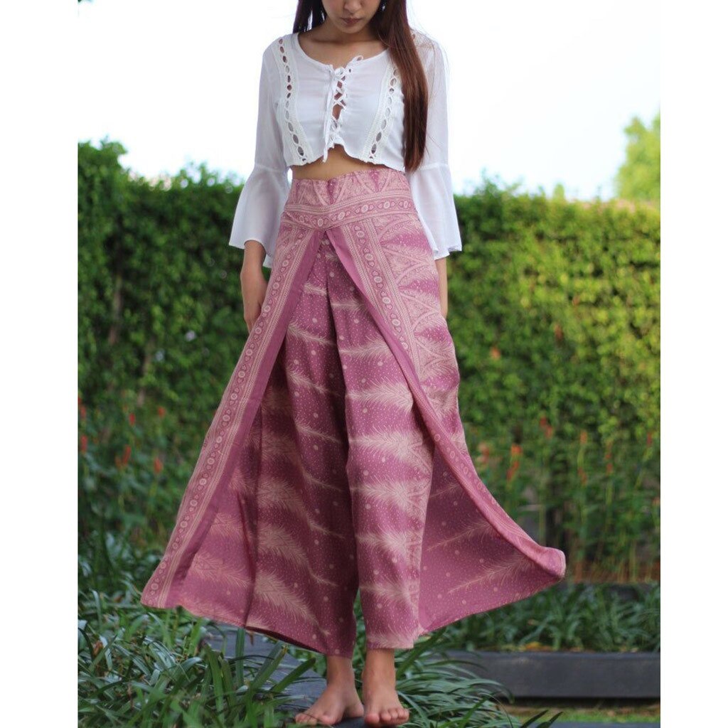 Women's Pants Indonesian Style Casual Printed High Bohemian Loose Yoga Travel Lounge Festival Beach Print Wide Leg Pants#40