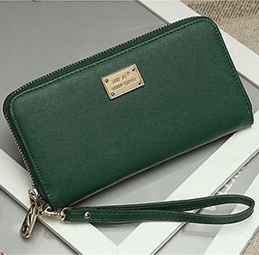 Women Ladies Zipper Faux Leather Long Purse Clutch Phone Bag Wallet Card Holder: Green