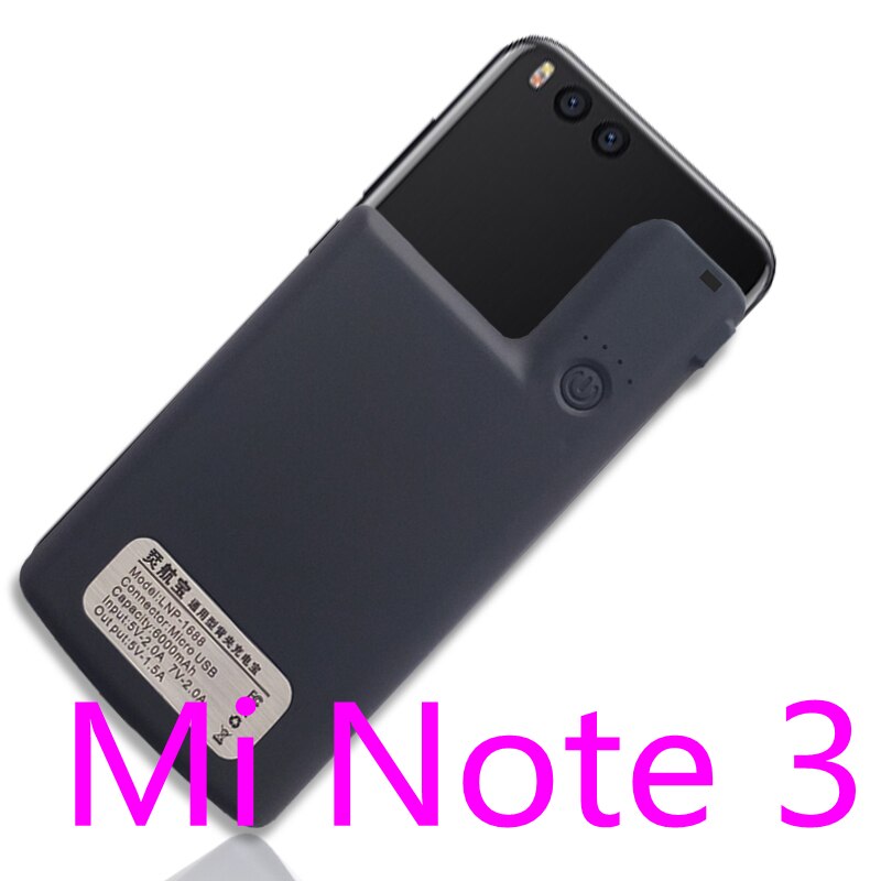 For Xiaomi Mi Note 2 External Battery Charger Cases power bank For For Xiaomi Mi Note 3 charging Case Cover TPU Phone Case Capa: Mi Note3-Black