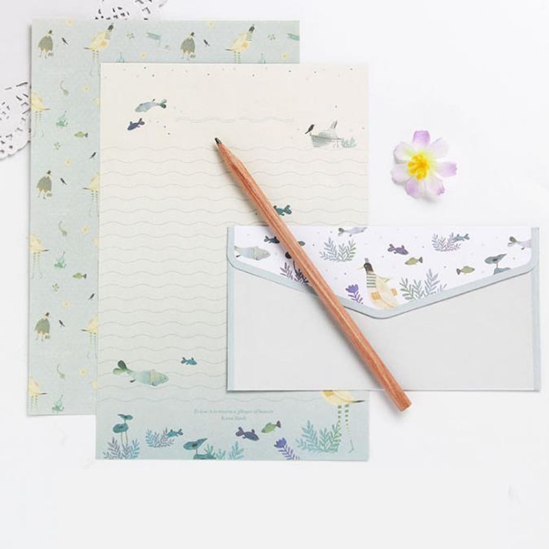 1 ensemble 3 enveloppes + 6 lettres fleur Animal lettre bloc-notes papier à écrire lettre enveloppes ensemble papeterie bureau fournitures scolaires