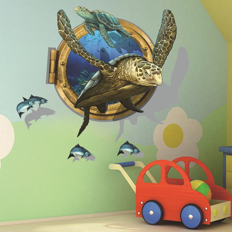 3d blå hav verden skildpadde væg klistermærke fisk mærkater koral hus dekoration til børneværelse gulv stue tapet hjem indretning
