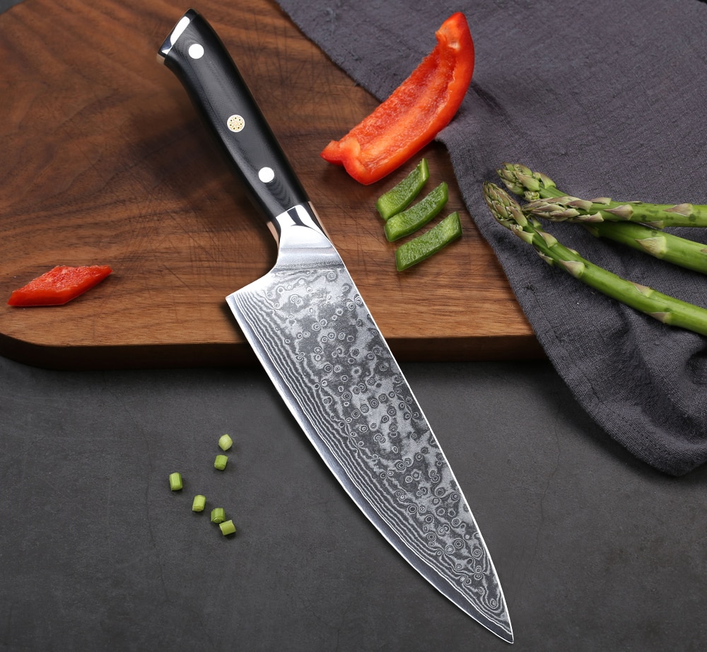 TURWHO 8'' Chef Knife Gyuto Japanese Damascus Stainless Steel Kitchen Knife Very Sharp Cooking knives G10 Handle