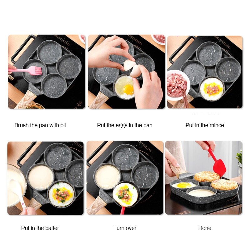 Omelet Pan Vier-Gat Frituren Pot Pannen Verdikte Non-stick Ei Pannenkoek Steak Koken Ei Ham Pannen Potten brood Fornuis Maker Kookgerei