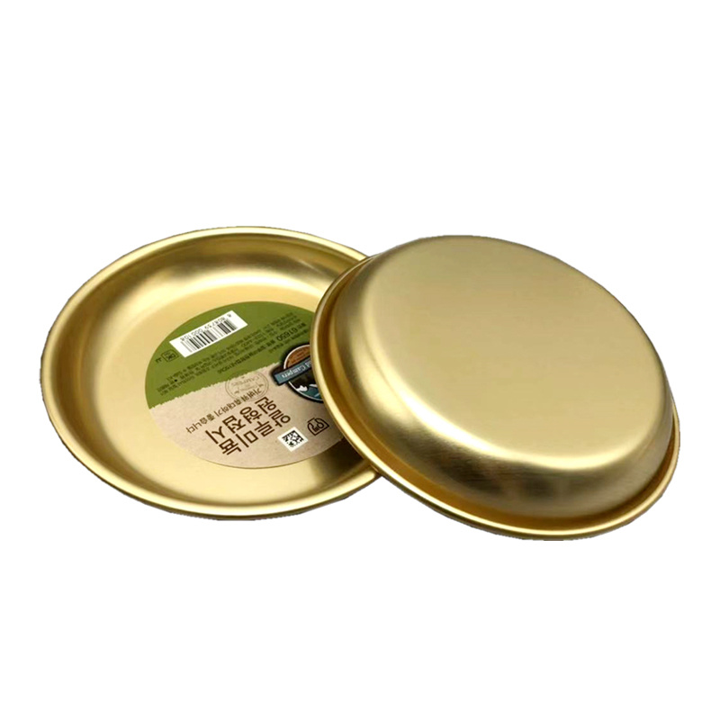 12 st multipurpose koreansk aluminiumguld tallrik snacks sallad bbq tallrik platt botten tallrik skiva servis hem matsals tallrik