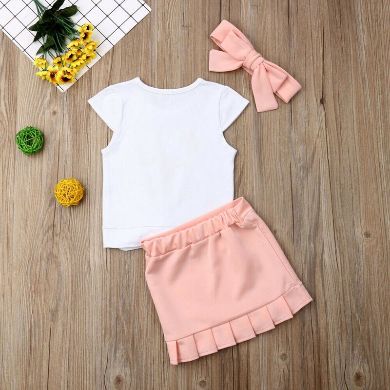 Nuovo Bambino Del Bambino Dei Bambini Del Bambino Delle Ragazze Flamingo Annodato T-Shirt Pannello Esterno Del Vestito 3 PCS Vestito Prendisole 2019 di Modo