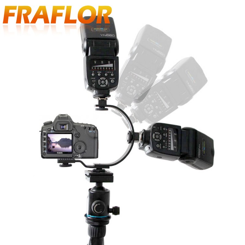 Support de Flash d'appareil-photo en métal en forme de C de photographie réglable multifonction deux supports de chaussure chaude support de Flash pour caméscope d'appareil-photo
