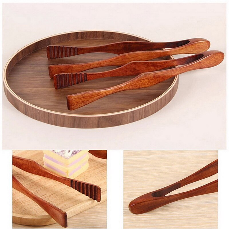 1PCS Wooden Food Tongs BBQ Barbecue Bacon Steak Tongs Bread Dessert Pastry Clip Salad Clamp Buffet Kitchen Utensil Cooking Tools