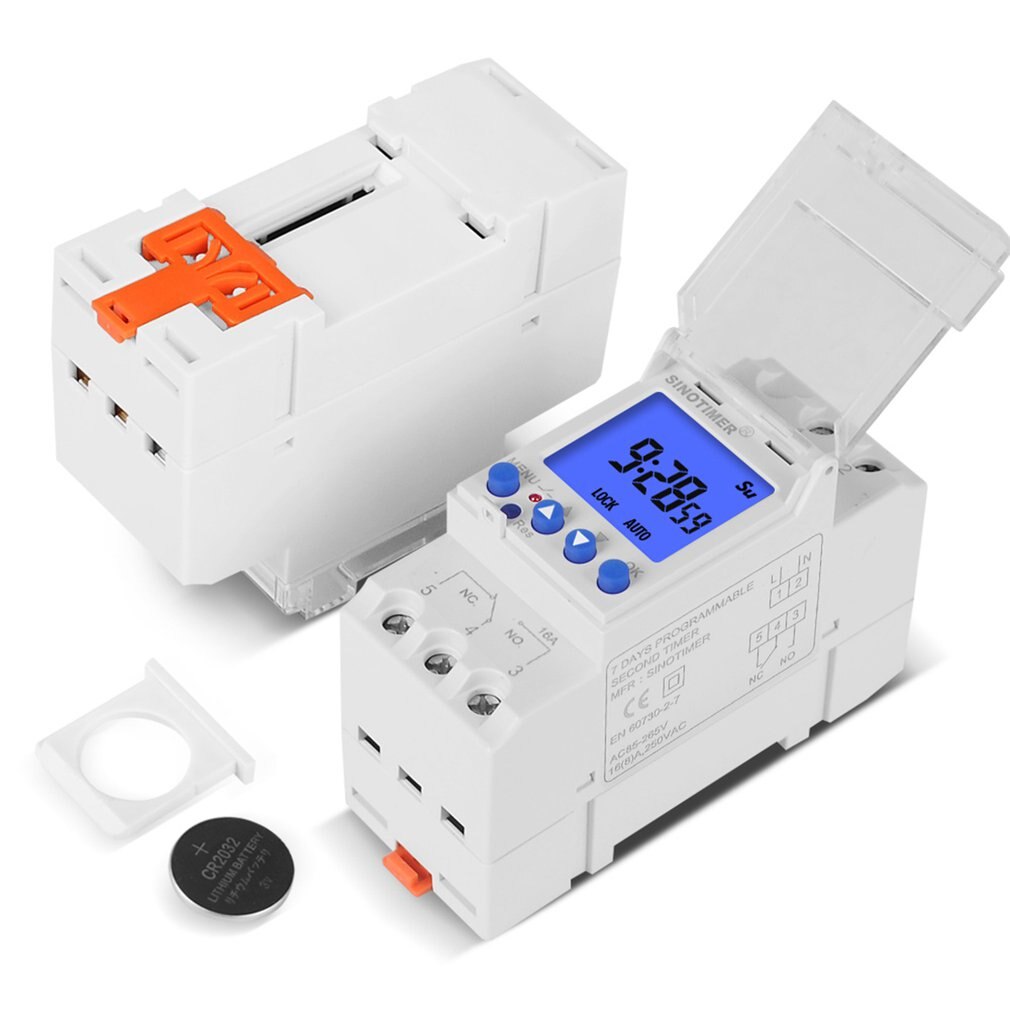 1 Second To 168 Hours Programmable Electronic Time Clock 85-265V Big LCD Backlight Display Timer With Lock Function