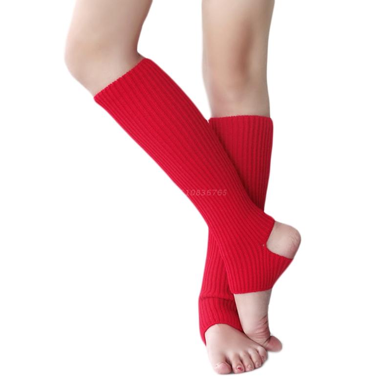 1 Pair Women Girls Ballet Dance Stirrup Leg Warmers Ribbed Knitted Solid Color Toeless Latin Knee High Socks Sleeves: Red
