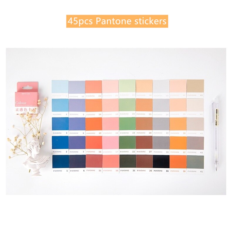 45 stk pantone klistermærker sæt 44mm mini farve kort klistermærke etiket tag dekoration segl dagbog dagbog skole elev  a6398: Default Title
