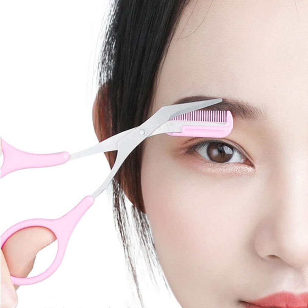 1 paire de ciseaux à sourcils de style coréen, peigne rose, ciseaux, ensemble deux en un, outils de beauté